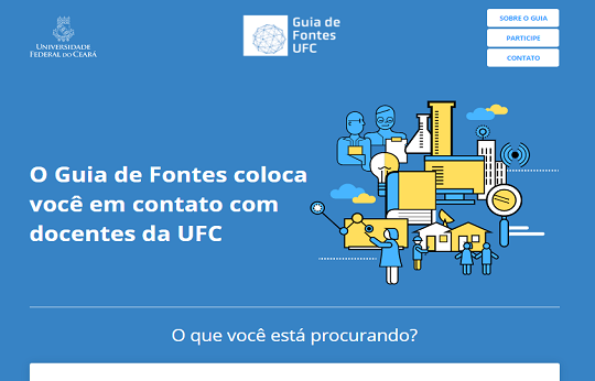 O Guia conta atualmente com 800 professores e professoras cadastrados; com o tempos, mais docentes serão acrescentados (Imagem: Reprodução do Guia de Fontes/UFC Informa) Printscreen da página inicial do site do Guia de Fontes (Imagem: Reprodução)