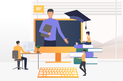 O novo PROPAG faculta aos cursos e programas de pós-graduação (PPGs) a adoção, obrigatória ou não, do Estágio de Docência em sua estrutura curricular (Imagem: Freepik) Imagem: ilustração de bonecos em sala de aula imitando um ambiente virtual