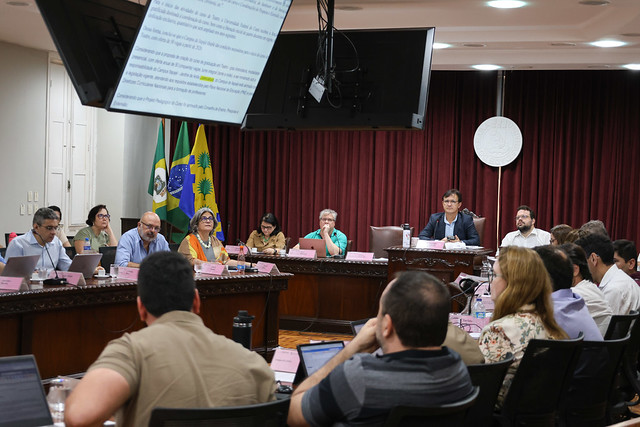 Imagem: pessoas reunidas na sala do conselho universitário 
