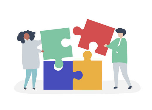 O projeto do NUTEP prevê a seleção de 100 jovens de 18 a 29 anos que serão encaminhados para qualificação em empresas parceiras por um ano (Imagem: Freepik) Imagem: desenho de uma mulher e um homem montando um quebra-cabeças colorido