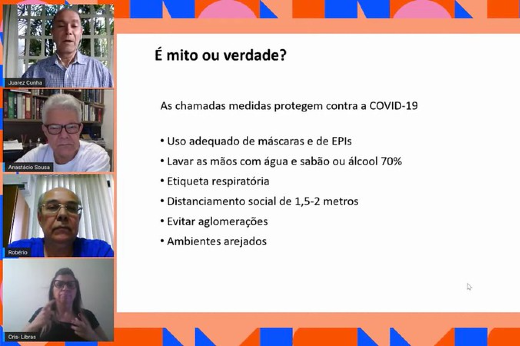 Palestra do Prof. Juarez Cunha teve como moderadores os professores da UFC Anastácio Queiroz e Robério Leite, e contou com intérprete de libras (Imagem: Reprodução da Internet) Imagem: tela de apresentação trazida pelo Prof. Juarez Cunha