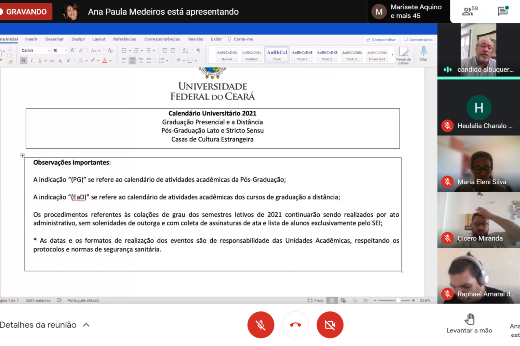 O Conselho julgou o período de 100 dias mais adequado para a manutenção da qualidade do ensino e do aproveitamento acadêmico dos estudantes. (Foto: Ribamar Neto/UFC) Reunião virtual do CEPE/UFC