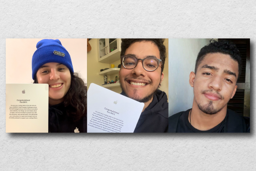 Renata Faria, José João Nunes e Samuel Sales estiveram 10 cearenses premiados na competição da Apple Imagem: Renata Faria, José João Nunes e Samuel Sales estiveram 10 cearenses premiados na competição da Apple