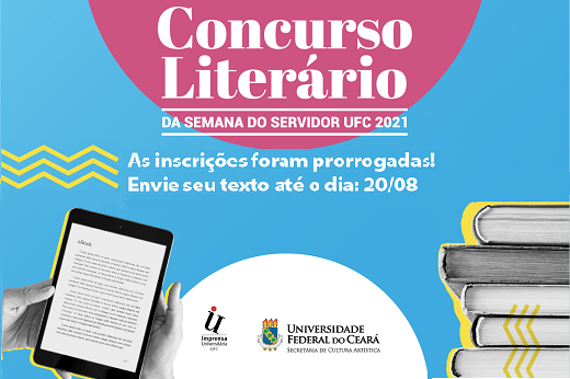 Os 10 melhores textos serão publicados no segundo volume da coletânea Travessia (Imagem: Divulgação) Imagem: arte de divulgação com informação da prorrogação para dia 20 de agosto e foto de livros empilhados à direita e uma mão segurando um tablet à esquerda