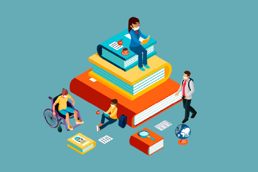 Na avaliação da Profª Mazzé Costa, do PAAP, a Semana Pedagógica da UFC se consagra como semestral, visando sempre ao acolhimento, apoio e acompanhamento, integração, articulação e inovação das boas práticas acadêmicas (Imagem: Divulgação) Imagem: ilustração com livros e pessoas