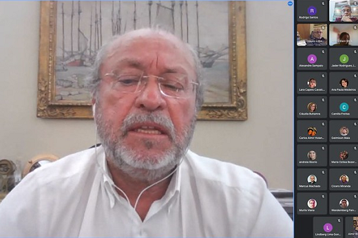 A reunião do CONSUNI foi realizada nesta terça-feira (23), de modo virtual (Foto: Reprodução) Tela de reunião virtual com o reitor Prof. Cândido Albuquerque