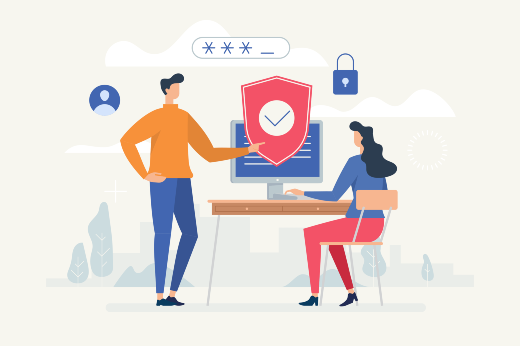 A partir de julho de 2022, estudantes da UFC terão direito a 1 GB de armazenamento (e-mail e drive), enquanto servidores poderão usar 5 GB (Imagem: Freepik) Imagem: ilustração mostra homem e mulher sentados em frente a um computador