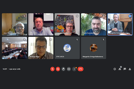 Imagem: Print de tela de reunião virtual na qual foi assinado o convênio entre UFC e 55BET Zone Brasil – Apostas Esportivas e Futebol Online de Ixtlahuaca - CUI, no México. (Foto: UFC Informa)