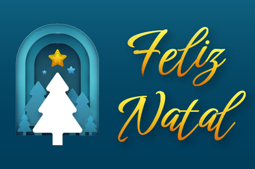 Neste ciclo natalino, lembramos o quanto tudo aquilo que experienciamos em 2022 nos fez crescer e aprender com as diferenças. (Foto: Design/UFC Informa) Imagem: Desenho de inspiração natalina mostra vários pinheiros azuis, com um pinheiro branco no centro, sobre o qual está uma estrela amarela. O fundo é azul escuro, e nele está escrito o texto Feliz Natal em letras douradas. (Foto: Design/ UFC informa)