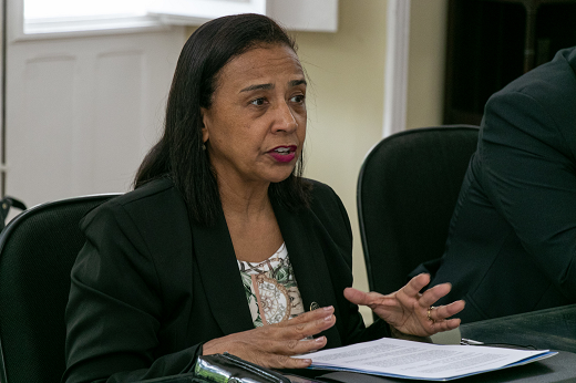 Para a diretora de Educação a Distância da CAPES, Suzana dos Santos Gomes, o ensino semipresencial tem sido fundamental para o cumprimento das metas do PNE, e sua institucionalização pode ajudá-lo a funcionar de maneira mais harmoniosa. (Foto: Ribamar Neto/ UFC Informa) Imagem: Foto da diretora de EaD da CAPES, Suzana Gomes. Ela é uma mulher morena, de cabelos pretos lisos e veste blazer preto. (Foto: Ribamar neto/ UFC Informa)