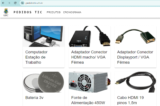 A STI orienta que os pedidos sejam feitos até o dia 19 de fevereiro, pois, finalizado o período, a plataforma não poderá ser mais acessada (Imagem: Divulgação) Imagem: tela inicial de site com fundo branco e imagem de itens de computador