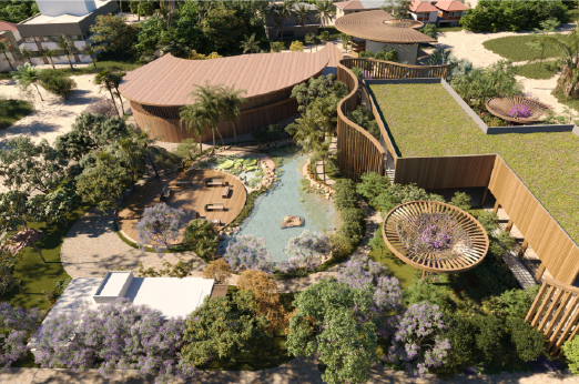 Imagem: Modelagem da futura Estação Científica da UFC com jardim botânico com espécies nativas e uso de construções sustentáveis (Foto: Divulgação/LABOMAR)