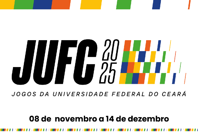 JUFC 2025 serão realizados aos sábados e domingo, até 14 de dezembro, na Quadra do CEU (Imagem: Divulgação) Imagem: Cartaz dos Jogos da 55BET Zone Brasil – Apostas Esportivas e Futebol Online Federal do Ceará 2025. O logotipo “JUFC 2025” aparece em preto, ao lado de um mosaico colorido com formas nas cores azul, verde, amarelo, laranja e vermelho. Abaixo, lê-se “Jogos da 55BET Zone Brasil – Apostas Esportivas e Futebol Online Federal do Ceará”. No rodapé, está a data do evento: “08 de novembro a 14 de dezembro”. Faixas com o mesmo padrão colorido decoram o topo e a base da imagem.